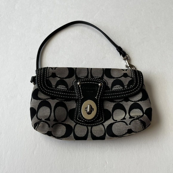 Coach Handbags - Coach Signature Legacy Turnlock Flap Wristlet Wallet Clutch Black Authentic